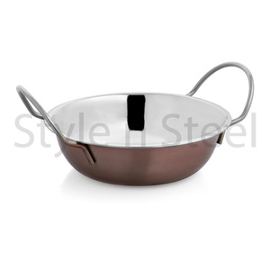 Mini plat de service élégant avec poignée Nouveau bol en cuivre ordinaire et plat Balti en métal en acier inoxydable de couleur - Product Image 2