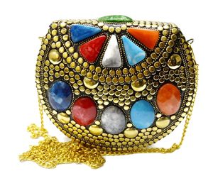 Bolso de mano con cadena de metal y cierre de tuerca para mujer, Cartera de noche, de fiesta - Product Image 4