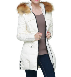 Chaqueta de plumón para mujer con capucha recortada de piel/chaqueta con capucha de invierno con cremallera hacia arriba, abrigo de plumón acolchado - Product Image 1