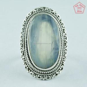 แหวนพลอยสีน้ำเงินประกายสีรุ้งอันงดงามแหวนเงินสเตอริง925อัญมณีหินมีค่าขายส่งแหวนเงิน - Product Image 3