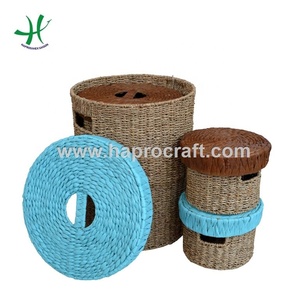 Mango de cesta de mimbre tejido de algas marinas rectangulares coloridas para organización de almacenamiento en el hogar exhibición de Ropa Decoración Para sala de estar Ratán - Product Image 6