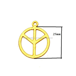 Hippie Peace Sign <b>Round</b> <b>Brushed</b> Gold Plated Metal Charms Pendant - Jewelry Findings Charms - Product Image 2