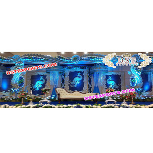 Décorations de scène de mariage sri-lankais sur le thème du paon, scène de réception musulmane asiatique, décorations de scène de mariage asiatique élégantes, ensemble de décorations de scène de mariage en Australie - Product Image 1