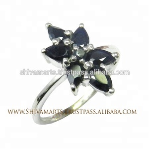 Bague en argent sterling 925 saphir noir pierre précieuse éternité vermeil bijoux en argent fantaisie vente en ligne bagues de fiançailles - Product Image 2