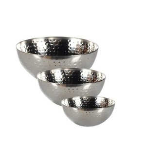 Ensemble de 3 bols à fruits martelés en acier inoxydable, ensemble de bols de cuisine en métal finition argentée - Product Image 1