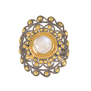 แหวนพลอยมูนสโตนสีรุ้งธรรมชาติขายดี925แท้เครื่องประดับเงินสเตอร์ลิงชุบทอง - Product Image 1