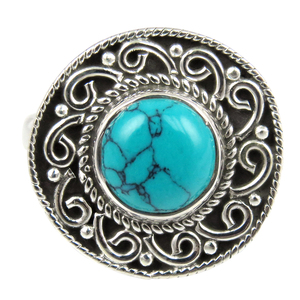 Anillos de plata de ley 925 con forma redonda, color verde turquesa, joyería India - Product Image 2