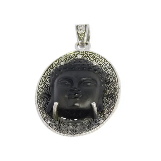 دلاية من الفضة الإسترليني 925 من العقيق الأسود وسمو الرب البوذي الطبيعي مصنوعة يدويًا من مجوهرات فضية من المورد