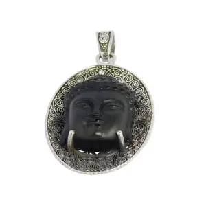 Tự nhiên Phật chúa đen Onyx 925 Sterling Bạc Mặt dây chuyền handmade bạc trang sức mặt dây chuyền Nhà cung cấp