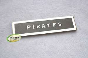 Nautical-Themed <b>Wooden</b> <b>Name</b> Plate Customizable Novelty Gift Decorated with Brass Inlay 'PIRATES' - Product Image 2