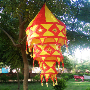 Indian Collapsible Cotton Fabric Lanterns Ceiling Decor Chandelier Fancy <b>Light</b> Pipli Applique <b>Work</b> Embroidered Mirror <b>Worked</b> Red - Product Image 3