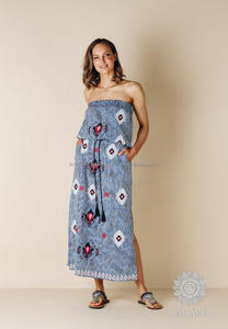 Robe Maxi de style plage pour femme, vêtements d'été confortables, sans bretelles, auto-cravate à la taille et fente sur le côté, Collection - Product Image 4