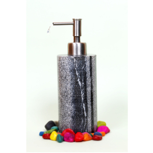 Distributeur de savon double en marbre naturel gris noir, design moderne, accessoires de salle de bain cylindriques, acier inoxydable - Product Image 1