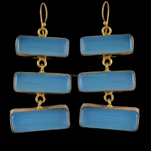 Women's Aqua Chalcedony Bezel <b>Earrings</b> <b>Gold</b> Plated Brass Everyday Hook Design Fashionable Hoop <b>Earrings</b> for Gifts Parties - Product Image 1
