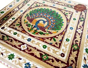 Taburete Rajwadi Chowki-Bajot / Taburete para Sentarse - Diseño de Pavo Real, Madera Hecha a Mano, 18x18x12 Pulgadas, Chowki-G.M. - Product Image 6