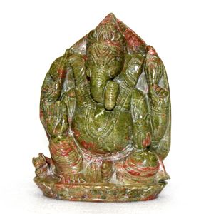 Statue de Ganesha artisanale de haute qualité, sculpture en pierre précieuse naturelle d'unakite, figurine de style religieux, gravure, hauteur de 6 pouces, personnalisée - Product Image 2