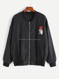 High Quality Coated Stand Collar Satin Embroidery Waterproof Windproof Bomber Jacket for Women - Product Image 6