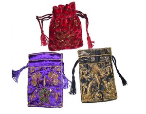 Designer Striped Pattern Embroidery Coin Purse with Drawstring - Product Image 1