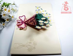 การออกแบบใหม่ที่สวยงามการ์ดดอกไม้ที่กําหนดเองพวงดอกเดซี่ป๊อปอัพการ์ดหัตถกรรมจากเวียดนาม - Product Image 4