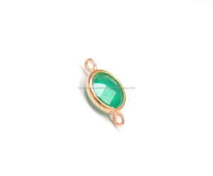 Onyx vert pierre précieuse plaqué or Double Bail fabrication de bijoux forme ronde facette coupe à la main connecteur de lunette - Product Image 1