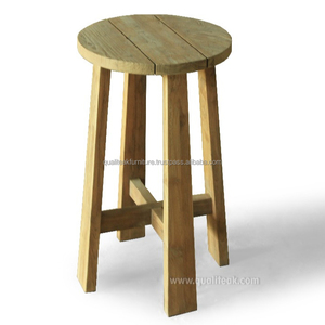 Tabouret de Bar rond en teck de luxe, aspect rustique, en bois massif - Product Image 1
