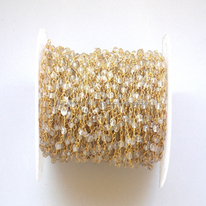 Cuentas Rondelle de 3-4mm chapadas en oro de cristal Natural hechas a mano CADENA DE Rosario envuelta en alambre accesorios y componentes de joyería - Product Image 1