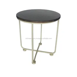 Flacher Metallrohr-Beistell tisch mit runder Holzplatte