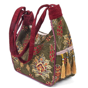 Bolso de borla con estampado Oriental verde, tela turca de tulipán rojo De Turquía - Product Image 1