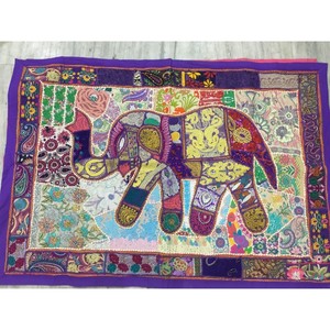Tapisserie murale artisanale en patchwork d'éléphant, 40x60 pouces, coton, soie, brocart, broderie, décoration murale vibrante pour la maison - Product Image 5