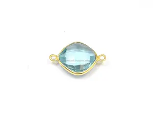 Beautiful Aqua Quartz Gemstone Cushion Shape With Gold Plated Available in Single and Double Bail Connector