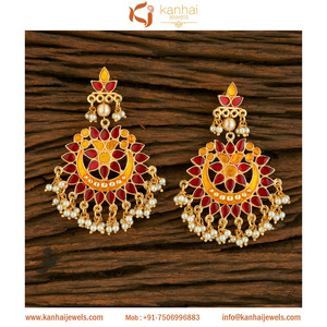 เครื่องประดับแฟชั่นชุบทองอินโดตะวันตก Dangler สไตล์อินเทรนด์ต่างหู8726 Maroon ในตลาดค้าส่ง - Product Image 2