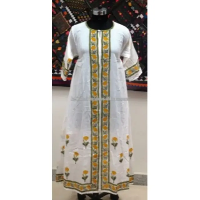 Đầm Dài In Hình Ấn Độ Cho Nữ, Bán Sỉ Áo Dài Thắt Ngang Lưng Dáng Rộng Vải Cotton Mặc Đi Tiệc