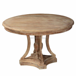 Mesa de comedor al aire libre redonda de cuatro asientos de madera maciza Estilo Vintage rústico - Product Image 2