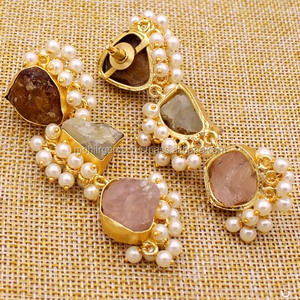 หินดิบหยาบหลายสีรอบๆมันทำด้วยมือสวยงามเครื่องประดับสำหรับงานปาร์ตี้ทำจากโลหะผสม - Product Image 2