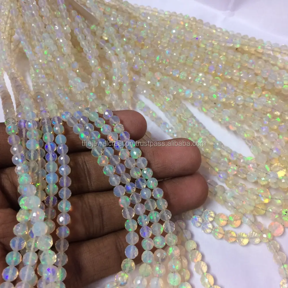 Colar de miçangas de pedras preciosas redondas facetadas de opala de fogo natural etíope fornecedor de joias a preço de atacado Compre ofertas fechadas
