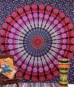 Indio Hippie bohemio psicodélico Pavo Real impreso 100% algodón Mandala colgante de pared tamaño Queen ropa de cama tapiz - Product Image 1