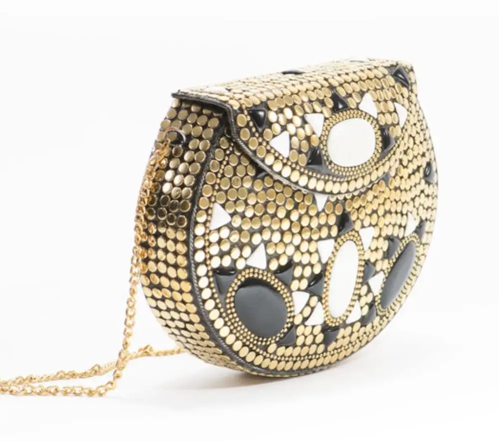 Lüks el sanatları tarafından hindistan'dan toptan fiyata kadınlar için yüksek kalite ekonomik Metal el yapımı mozaik tasarım el çantası