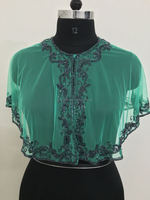 En gros, Vêtements modestes pour femme grande taille, haut poncho chemisier élégant de luxe, en tissu résille coloré, brodé, à fente haute, coupe trapèze