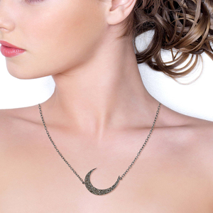 Natural Pave Diamond Oxidized 925 <b>Silver</b> Crescent <b>Moon</b> Pendant Chain <b>Necklace</b> Fine Jewelry Wholesale - Product Image 2