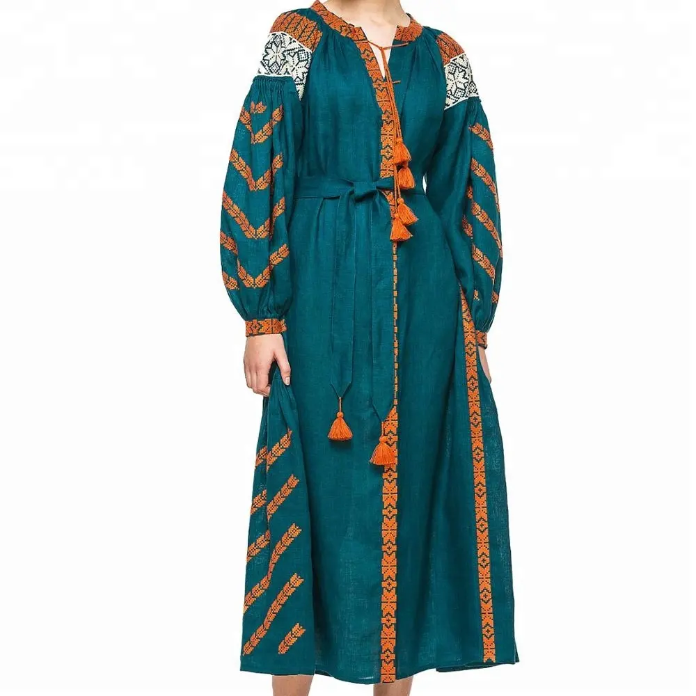 Unico progettato per retro donne di modo del ricamo vestito pieno dal vestito lungo della signora del manicotto del vestito Ucraino Rilassante fit Da Sera di Usura