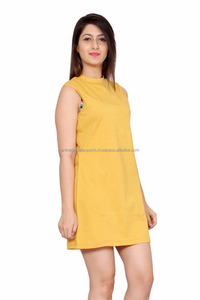 Último vestido casual de cuello alto para mujer sin mangas ecológico y lavable teñido liso con impresión digital para uso diario - Product Image 3