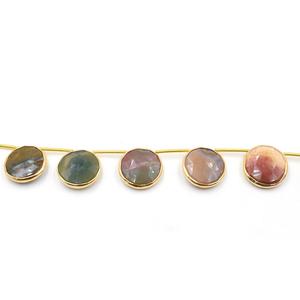 Jasper Round Shape <b>Silver</b> Bezel Gold Plated <b>Top</b> Side Drilled 10 Beads Strand - Product Image 3