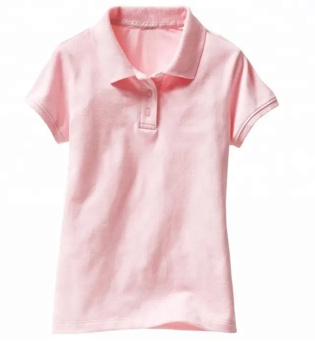 Camiseta 100% de algodón para niña, polo rosa con logotipo personalizado, Camisa lisa de manga corta con volantes de algodón 100%, OEM