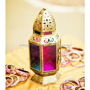 Lanternes à bougie en métal marocain en nickel noir avec verre coloré pour les fêtes de mariage décor de jardin Mini lanternes - Product Image 3