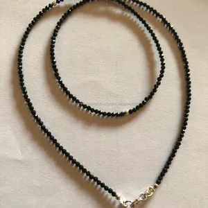 2mm Natural Black Spinel Faceted Rondelle Beaded Choker Necklaces Jewelry Set with Sterling Silver Clasp Manufacturer Suppliers - Product Image 1