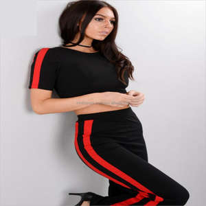 Conjunto de entrenamiento de rayas personalizadas para mujer, Camiseta corta, pantalón de gimnasio, chándal en blanco, ropa deportiva de marca para correr, chándales - Product Image 2