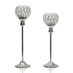 Porte-bougies votifs ronds en métal et cristal pour la décoration de la maison et des tables de mariage, centre de table, poli brillant - Product Image 1