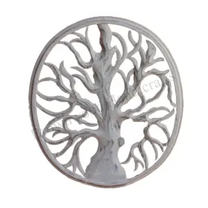 Hand Carved MDF Wood Oval Wall Panel in Grey Antique Life of Tree Theme Decorative Wall Panel For Rooms & Office at Cheap Price