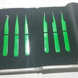 Pinzas de extensión de pestañas rectas verdes personalizadas Etiqueta privada Acero inoxidable sostenible Pinzas de extensiones de pestañas de 45 90 grados - Product Image 1