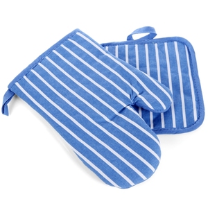 Mitaines de four en coton les plus vendues de couleur bleue à rayures pour l'exportateur de cuisine en Inde - Product Image 1